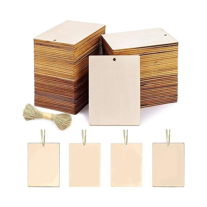45pcs Blank Wooden Tags, 3.5 X 2.5inch for Crafts with Holes and 42.65 Ft Twine, for Christmas Gift