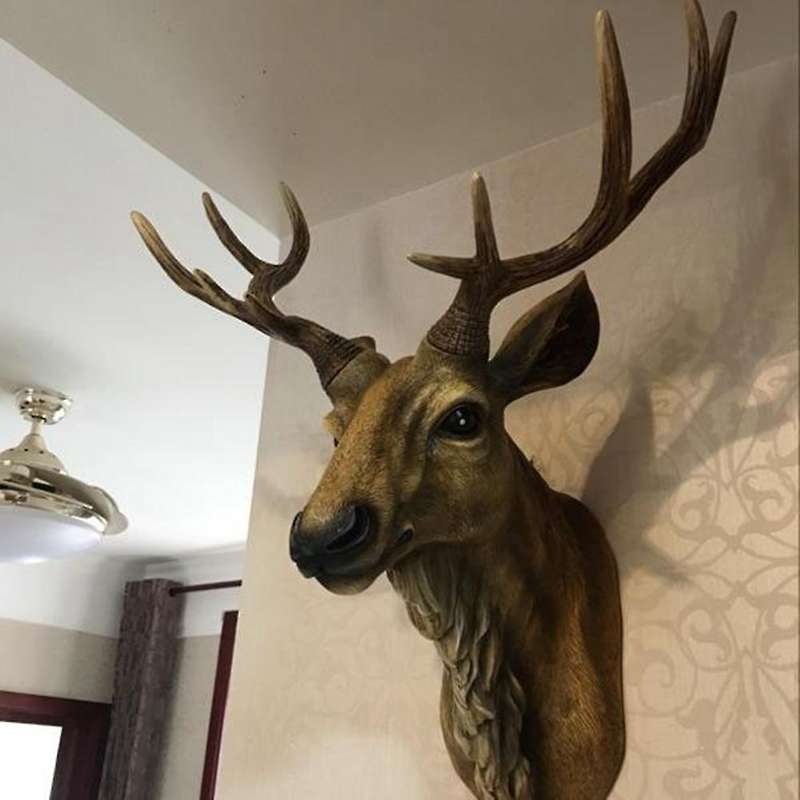 45cm Nordic Lucky Deer Head Wall Hanging Sculpture Light Luxury Animal Statue Skull Decor Home Decor
