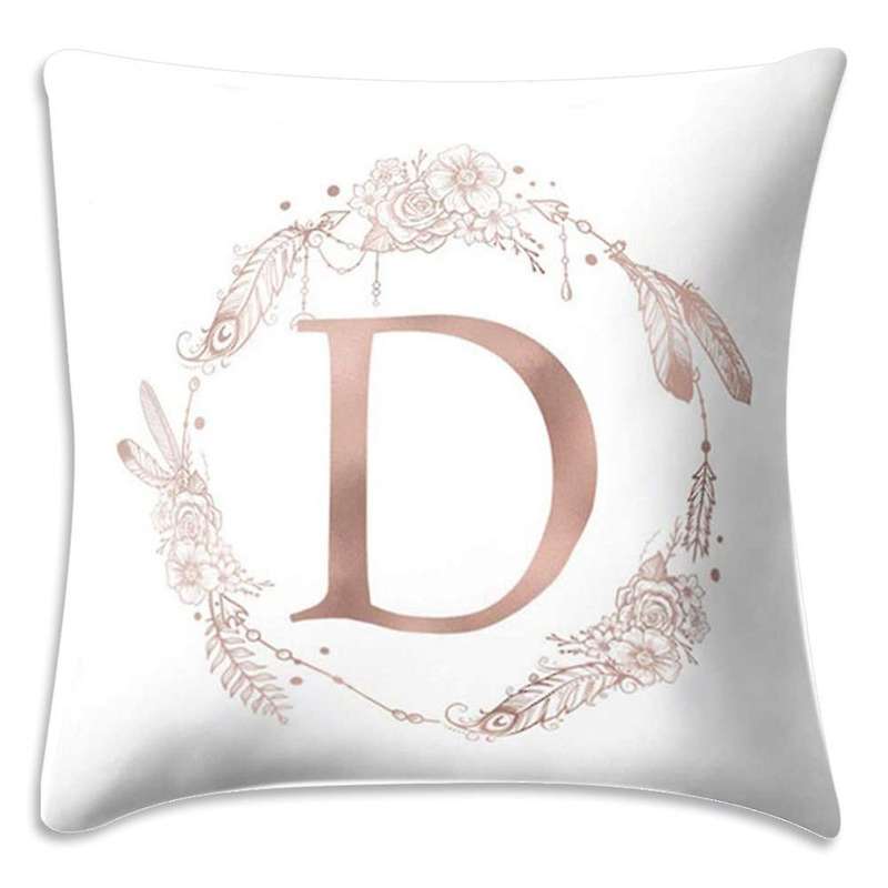 45X45 cm Square Pillowcase Rose Gold Letter Garland Feather Print Pillowcase (Random Style)