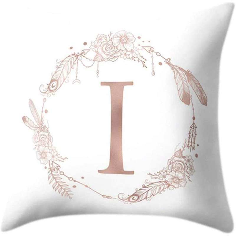 45X45 cm Square Pillowcase Rose Gold Letter Garland Feather Print Pillowcase (Random Style)