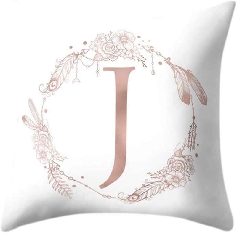 45X45 cm Square Pillowcase Rose Gold Letter Garland Feather Print Pillowcase (Random Style)