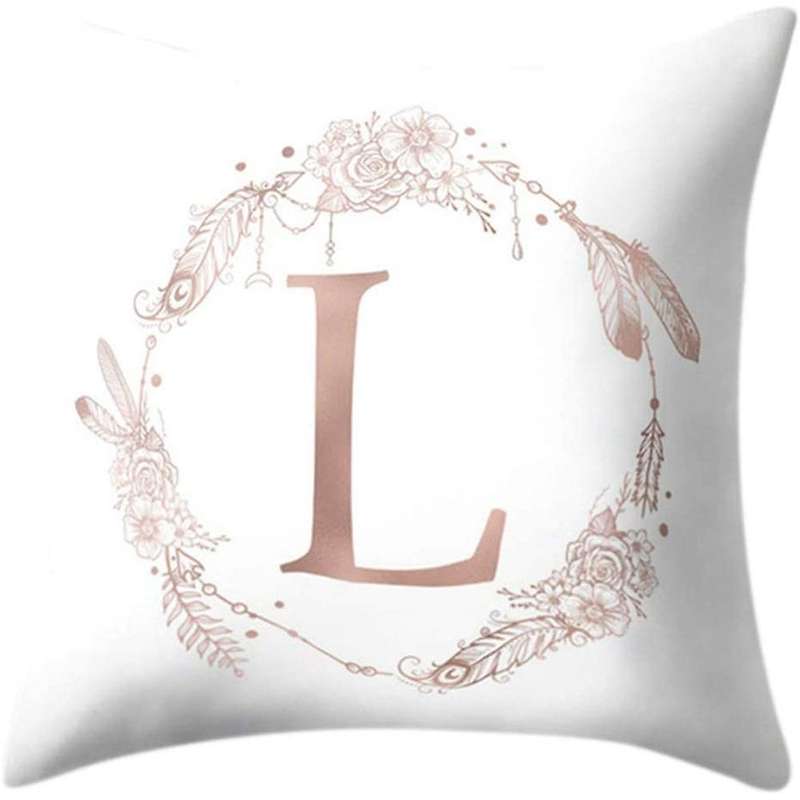 45X45 cm Square Pillowcase Rose Gold Letter Garland Feather Print Pillowcase (Random Style)