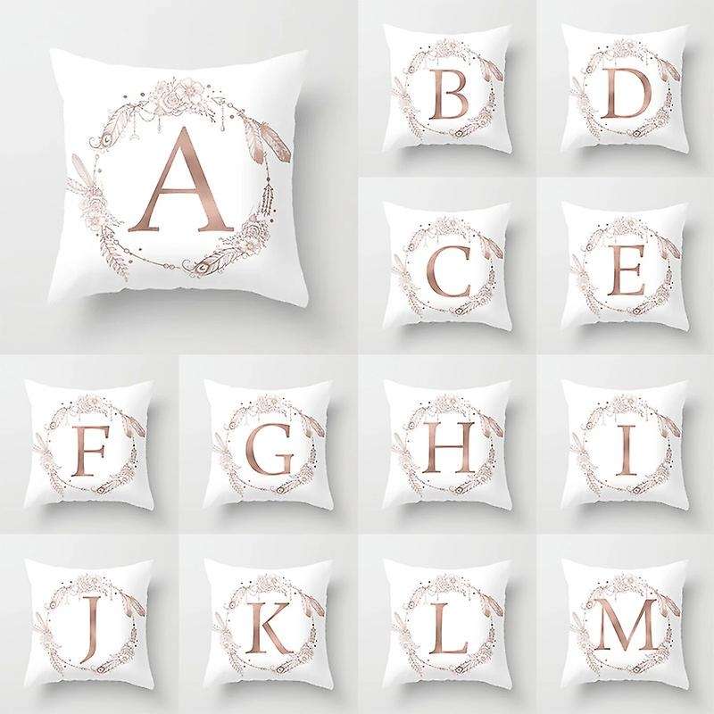 45X45 cm Square Pillowcase Rose Gold Letter Garland Feather Print Pillowcase (Random Style)