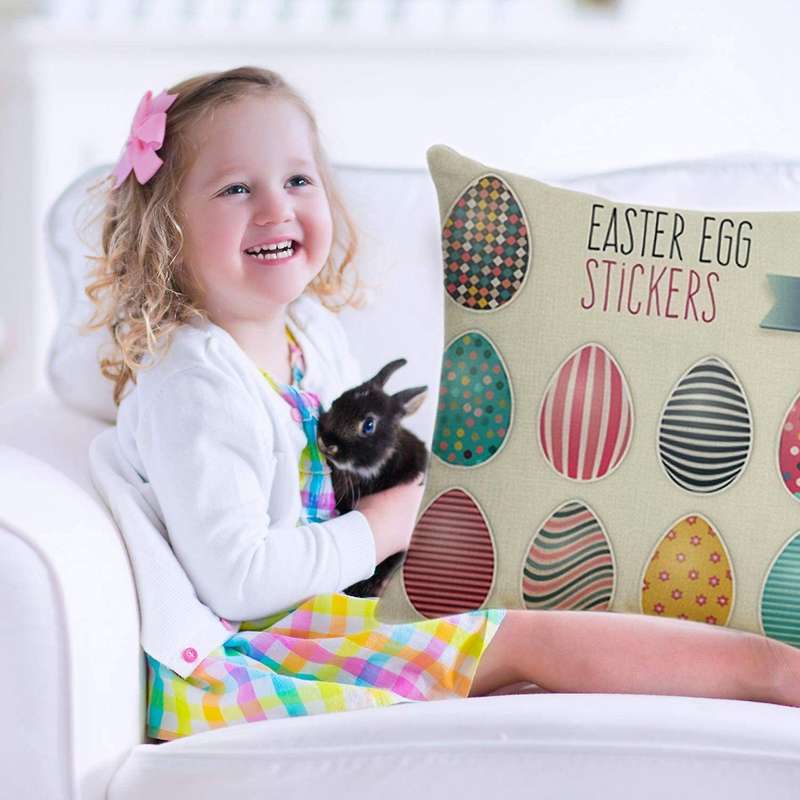 45X45cm Easter Egg Printed Pillowcase for Sofa Linen Pillow Case Decoration Home Room Office Car Thr