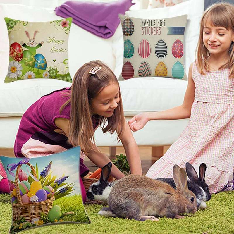 45X45cm Easter Egg Printed Pillowcase for Sofa Linen Pillow Case Decoration Home Room Office Car Thr