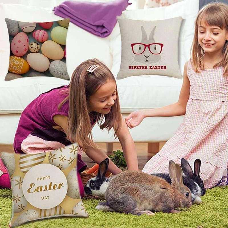 45X45cm Easter Pillowcase Rabbit Printed Sofa Cushion Cover Decoration Car Room Pillow Case