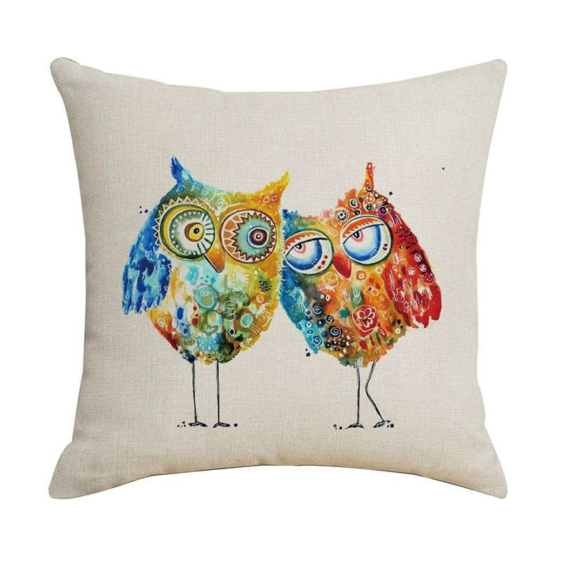 45X45Cm Watercolor Animal Cushion Covers Owl Pattern Sofa Pillowcases Linen Throw Pillow Case Decors