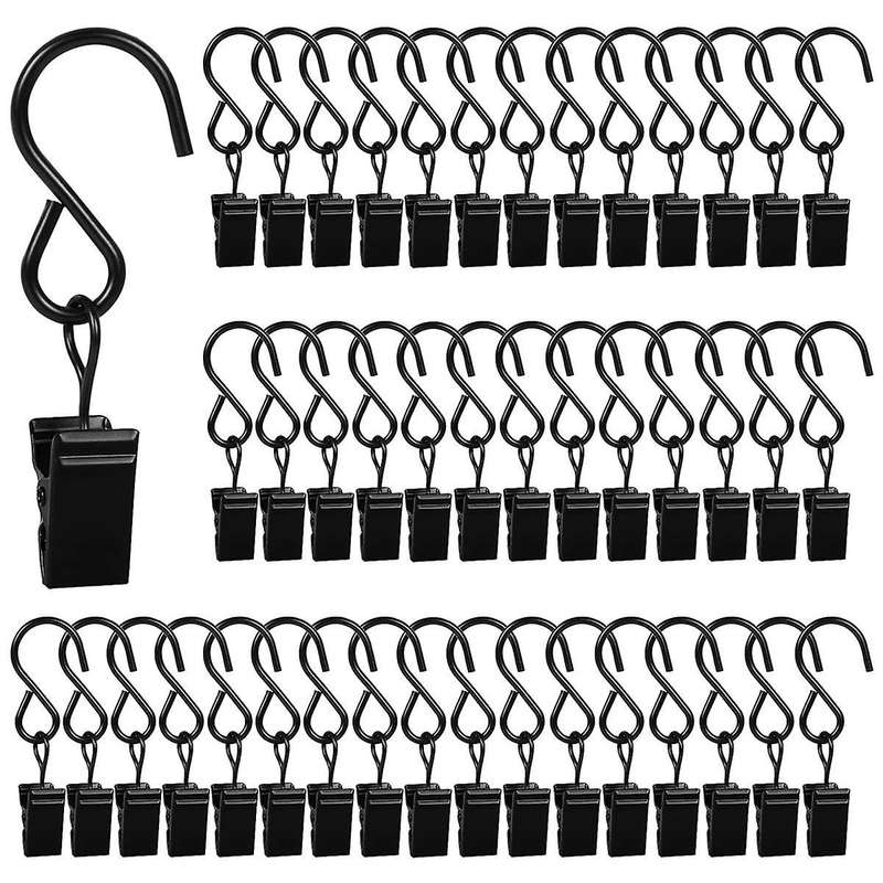 46 Pack Curtain Hooks Metal Clips, Light Clips for Outside String Lights Curtain Rod Hooks Photo Sma