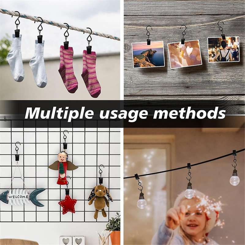 46 Pack Curtain Hooks Metal Clips, Light Clips for Outside String Lights Curtain Rod Hooks Photo Sma