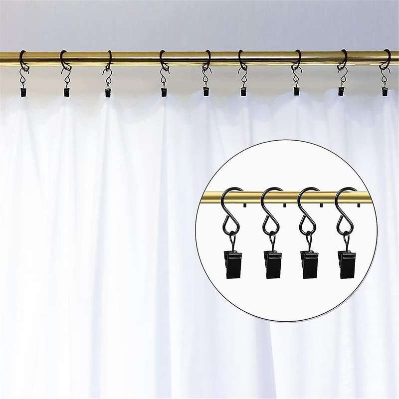 46 Pack Curtain Hooks Metal Clips, Light Clips for Outside String Lights Curtain Rod Hooks Photo Sma