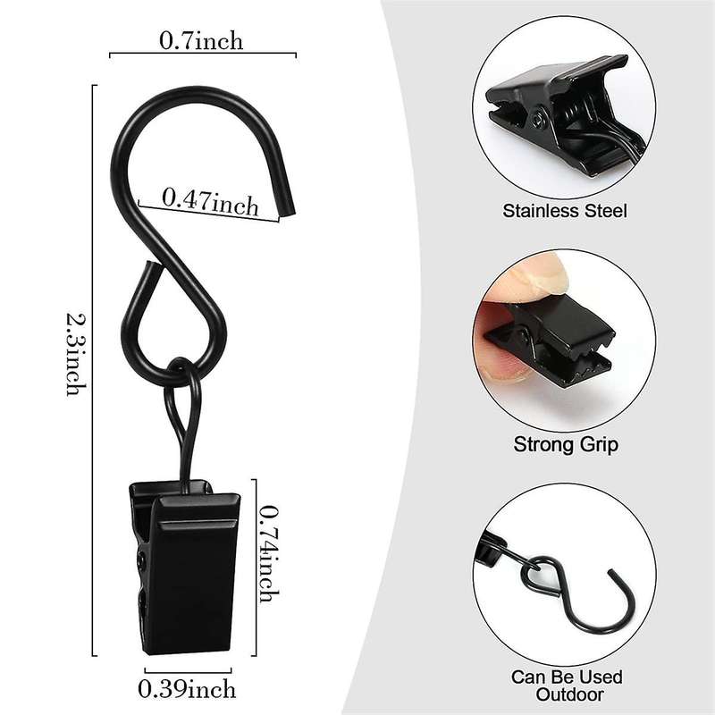 46 Pack Curtain Hooks Metal Clips, Light Clips for Outside String Lights Curtain Rod Hooks Photo Sma