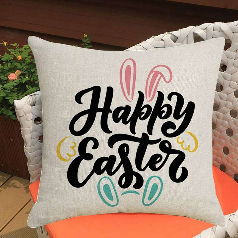 45X45cm Happy Easter Decor Pillow Case Easter Rabbit Ears Cushion Cover Decoration Sofa Living Room