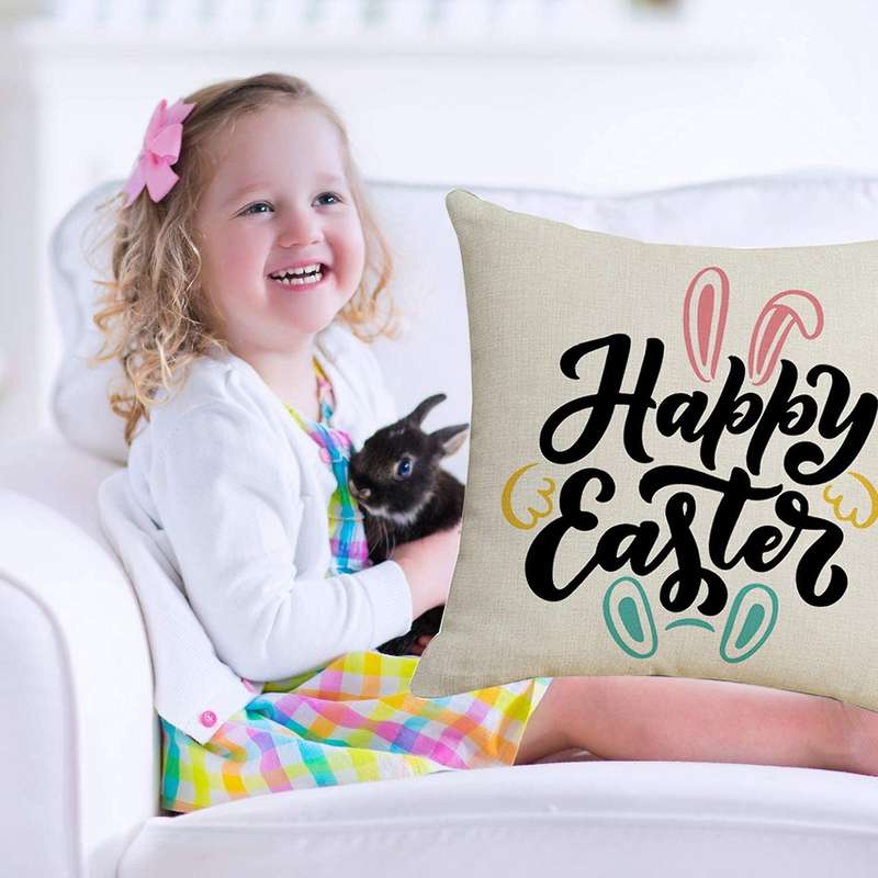 45X45cm Happy Easter Decor Pillow Case Easter Rabbit Ears Cushion Cover Decoration Sofa Living Room
