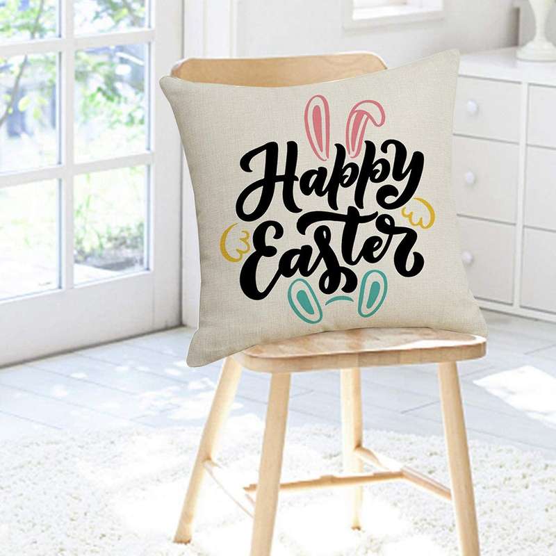 45X45cm Happy Easter Decor Pillow Case Easter Rabbit Ears Cushion Cover Decoration Sofa Living Room