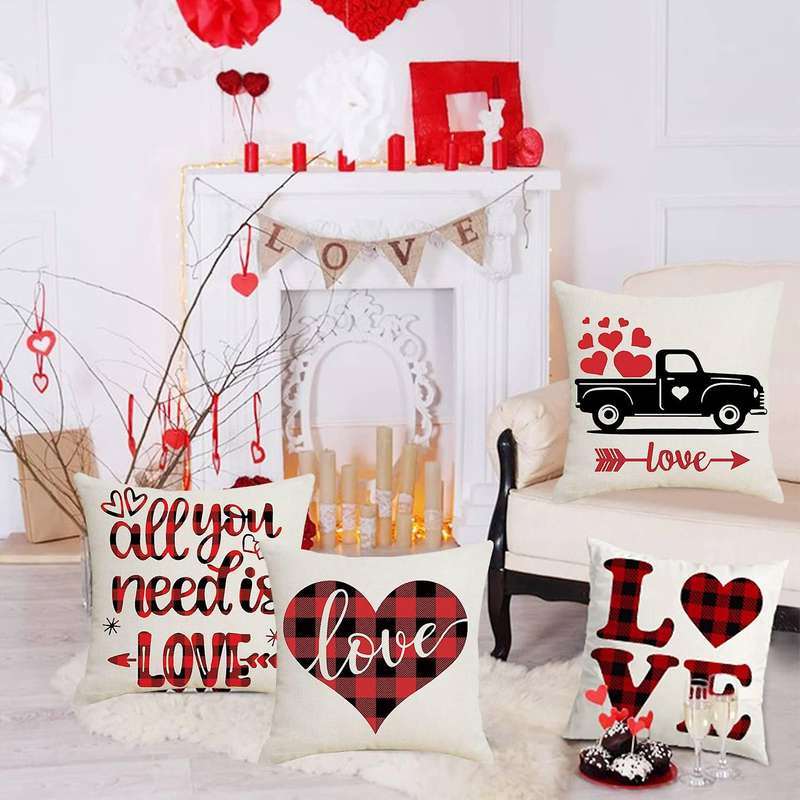 45X45cm Romantic Valentines Day Pillowcase Linen Love Print Cushion Cover Decor Home Pillow Cases fo
