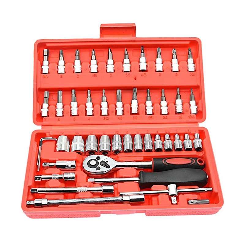 46-piece Sleeve Combination 1/4 Ratchet Wrench Screwdriver Socket Sliding Rod Square Joint Universal