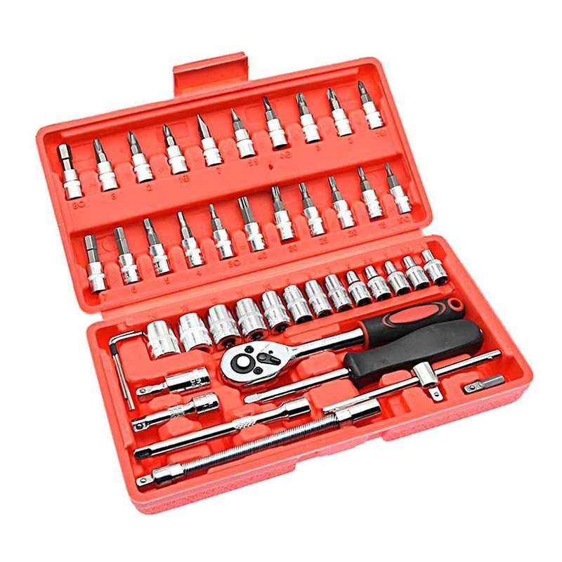 46-piece Sleeve Combination 1/4 Ratchet Wrench Screwdriver Socket Sliding Rod Square Joint Universal