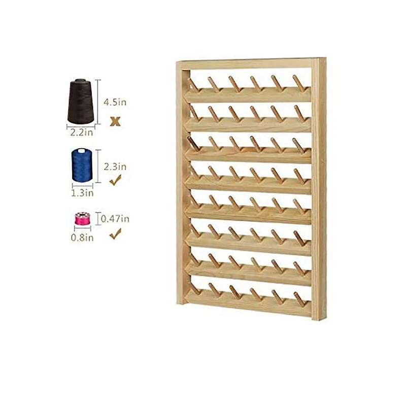 48 Spool Sewing Thread Stand,wall Mount Sewing Thread Stand with Hook,wooden Embroidery Organizer fo