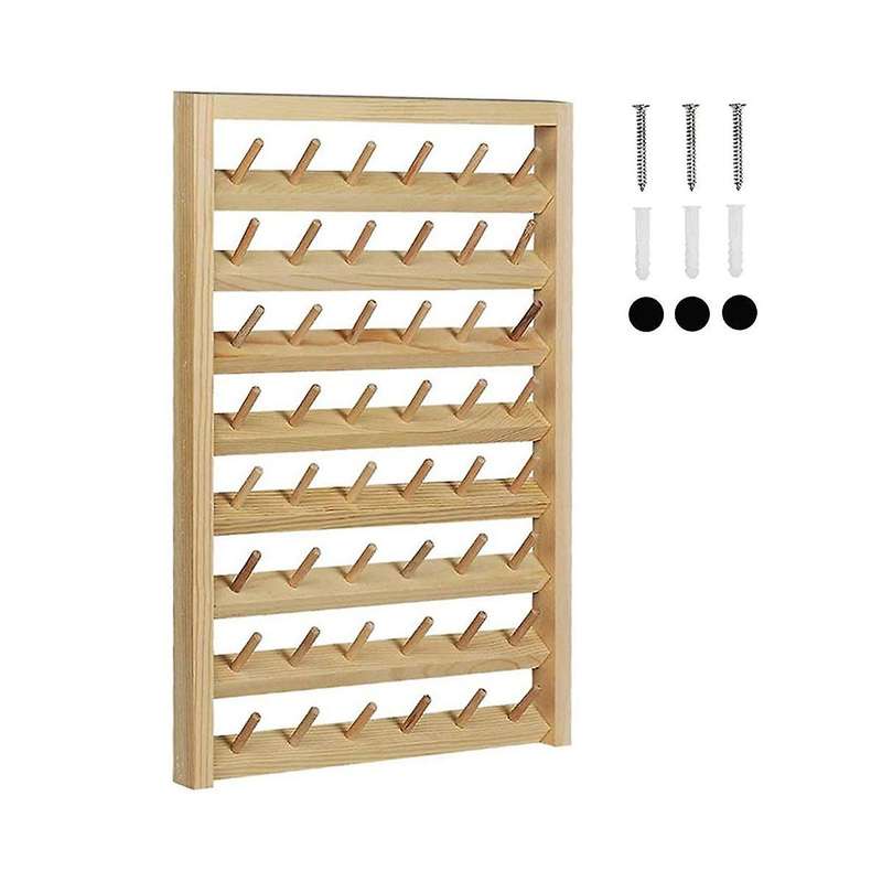 48 Spool Sewing Thread Stand,wall Mount Sewing Thread Stand with Hook,wooden Embroidery Organizer fo