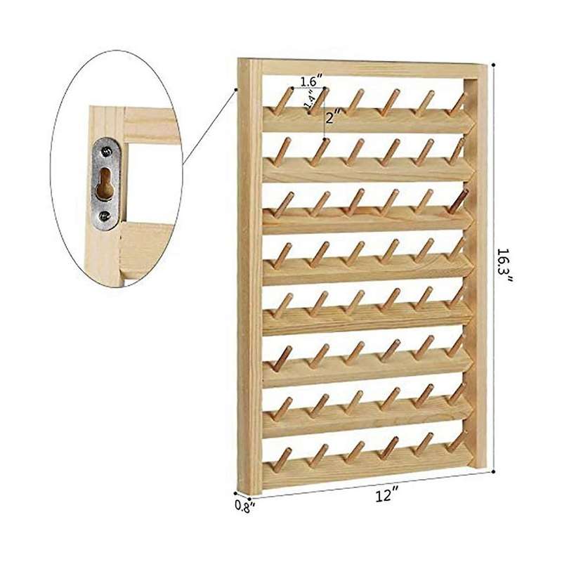 48 Spool Sewing Thread Stand,wall Mount Sewing Thread Stand with Hook,wooden Embroidery Organizer fo