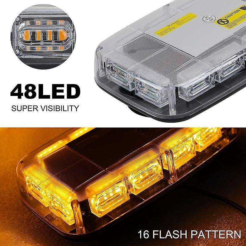 48 LED Roof Top Strobe Lights, High Visibility Emergency Safety Warning LED Mini Strobe Light Bar wi