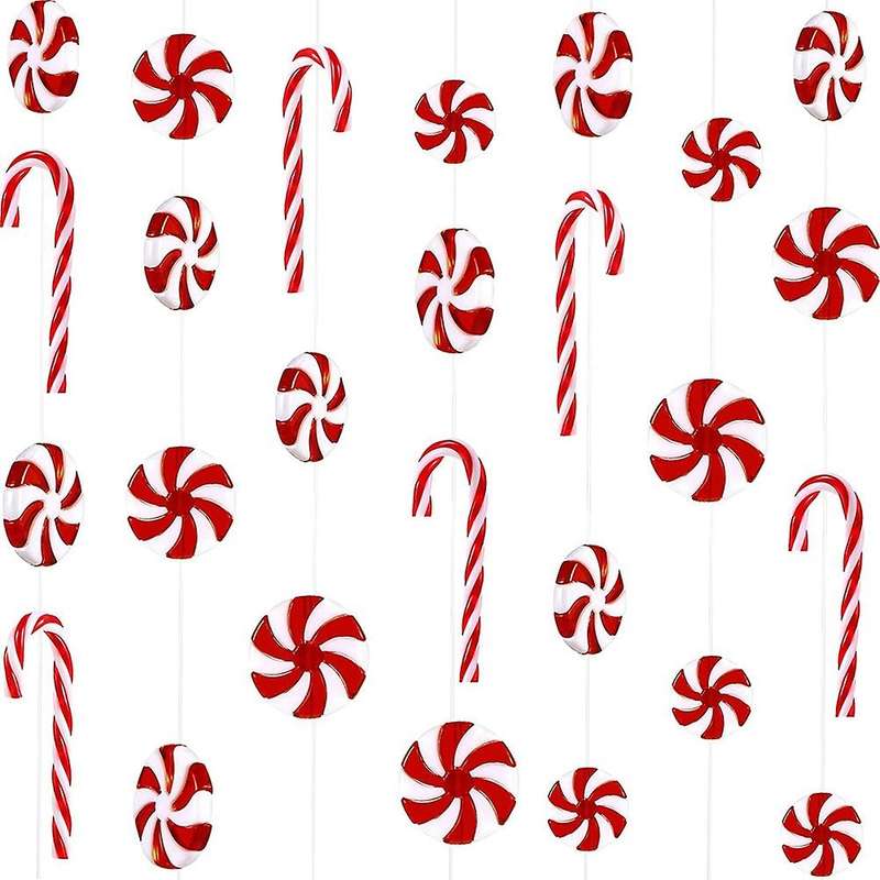 48 Pieces Christmas Candy Canes Candy Swirl Garland Plastic Candy Decoration Tree Candy Garland Orn