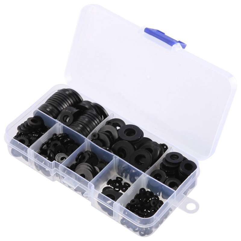 480 Pcs Nylon Flat Round Gaskets Spacers Assortment Set for Screw Bolt(black)