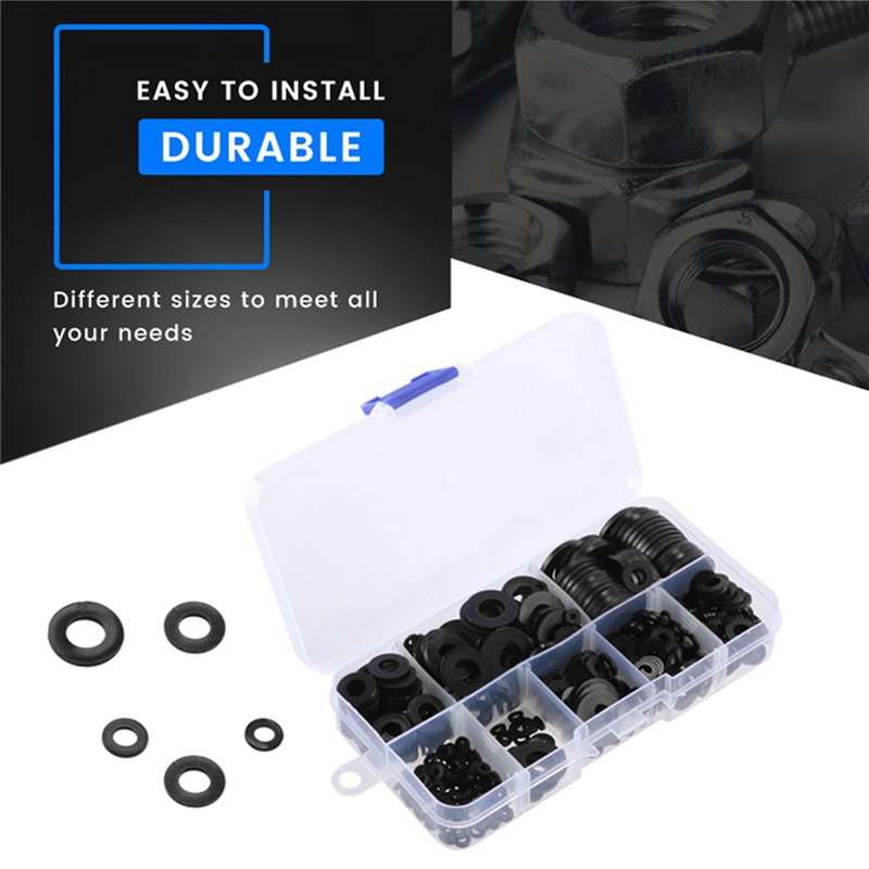480 Pcs Nylon Flat Round Washers Gaskets Spacers Assortment Set for Screw Bolt(Black)