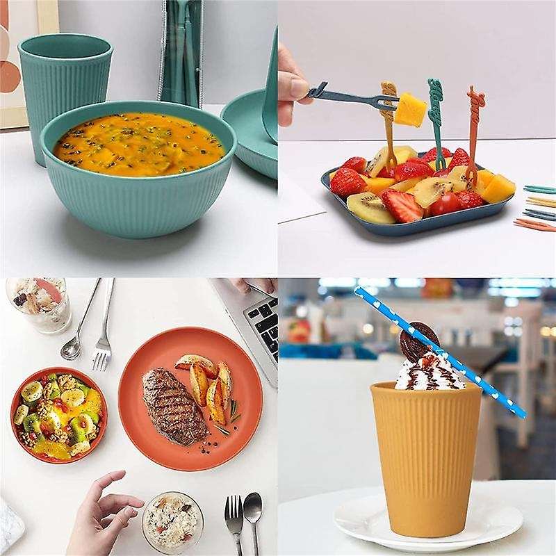 48pcs Unbreakable Dinnerware Sets for 4 People, Camping Plates and Bowls Set, Picnic Dinner Sets, S