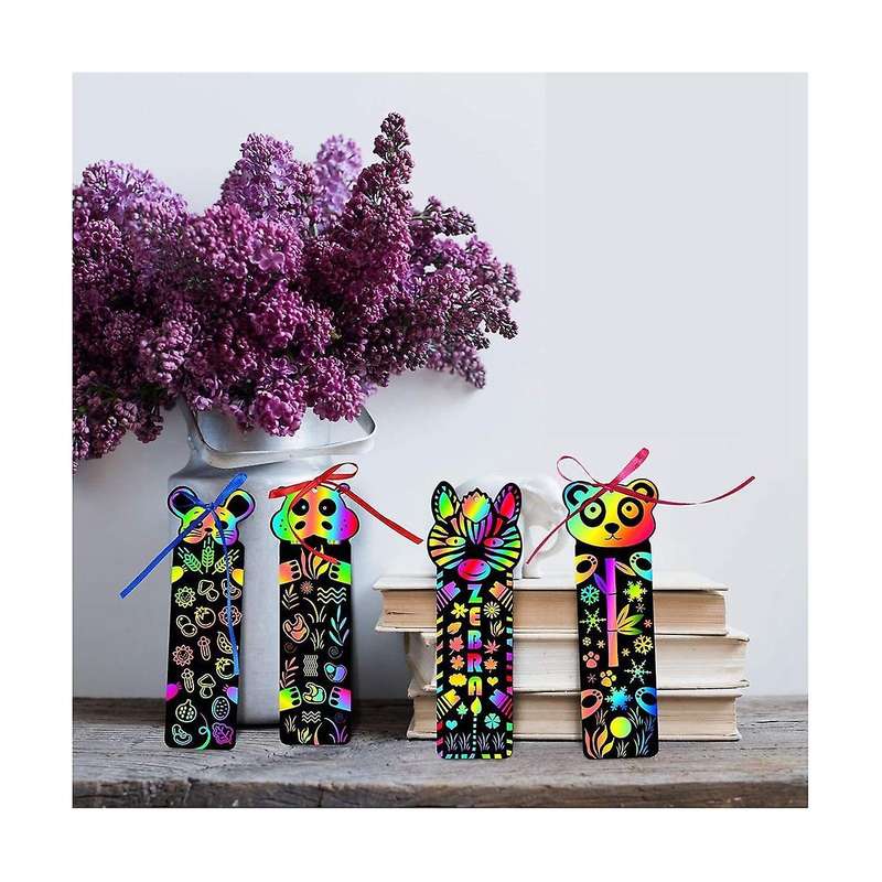 48pcs Kids Rainbow Bookmarks Party Bag Fillers Animal Craft Diy Scratch Paper Art Tags