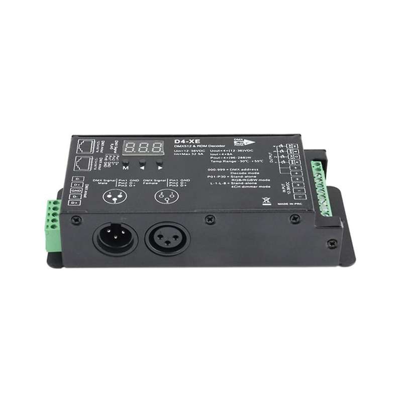 4ch D4-xe Dmx Decoder Controller Pwm Flicker Free Dimming 12v-36v Digital Display 2000hz 500hz for R