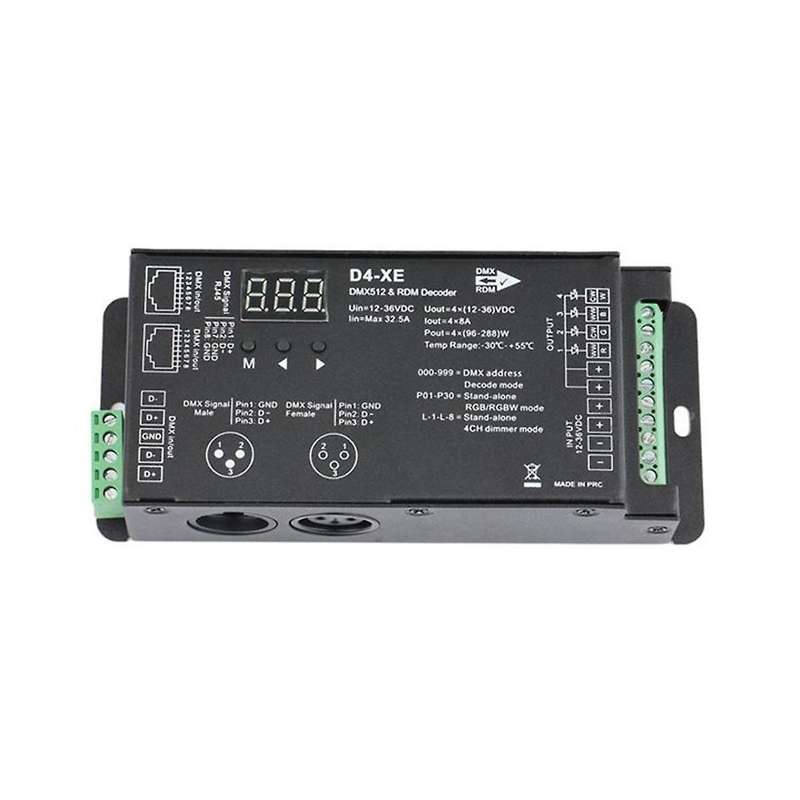 4ch D4-xe Dmx Decoder Controller Pwm Flicker Free Dimming 12v-36v Digital Display 2000hz 500hz for R