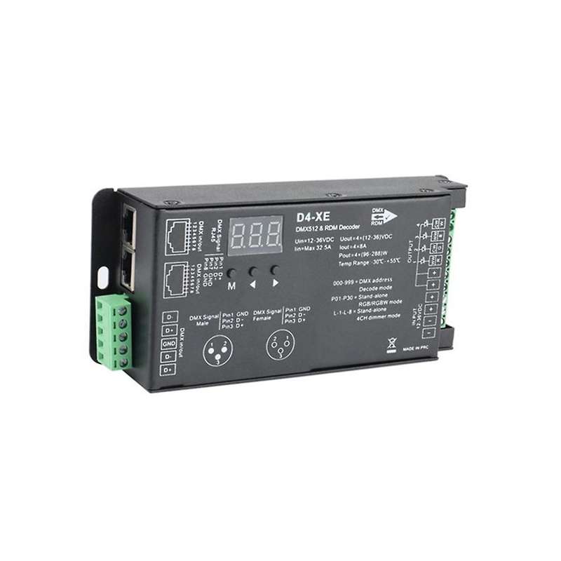4ch D4-xe Dmx Decoder Controller Pwm Flicker Free Dimming 12v-36v Digital Display 2000hz 500hz for R