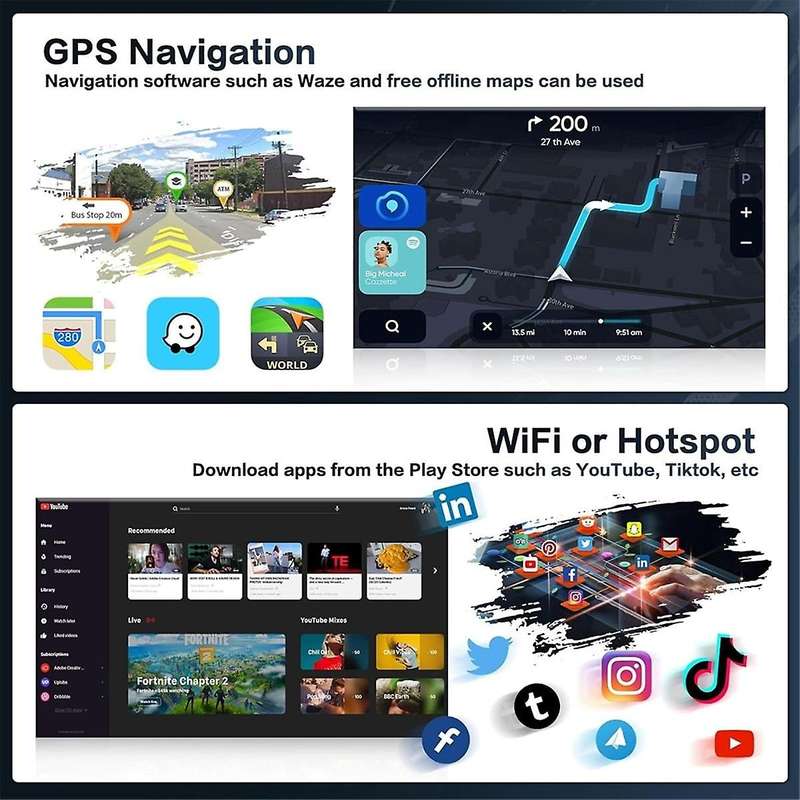 4G+64G Android 13 Car Stereo for 2005-2013, 9inch HD Touch Screen with Wireless CarPlay, AHD Backup