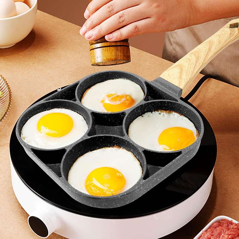 4-hole Omelet Pan for Eggs Ham Pancake Maker Frying Pans Non-stick No Oil-smoke Breakfast Wok