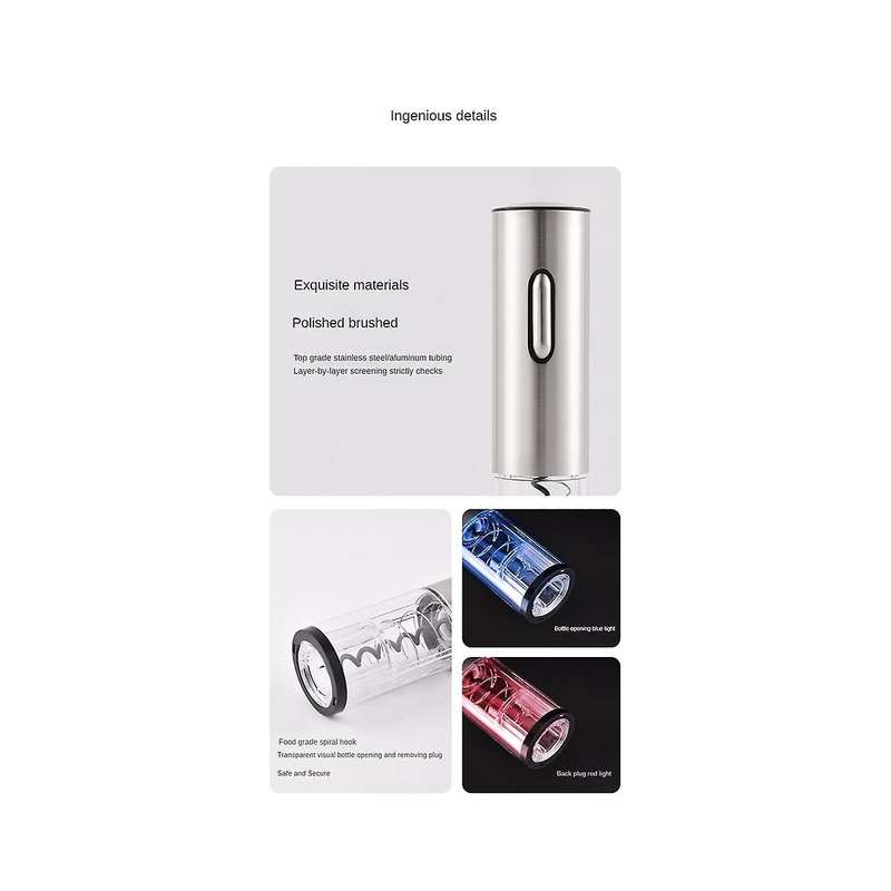 4-in-1 Wine Bottles Opener Electric Wine Opener Rechargeable Corkscrew with Foil Cutter Vacuum Stop