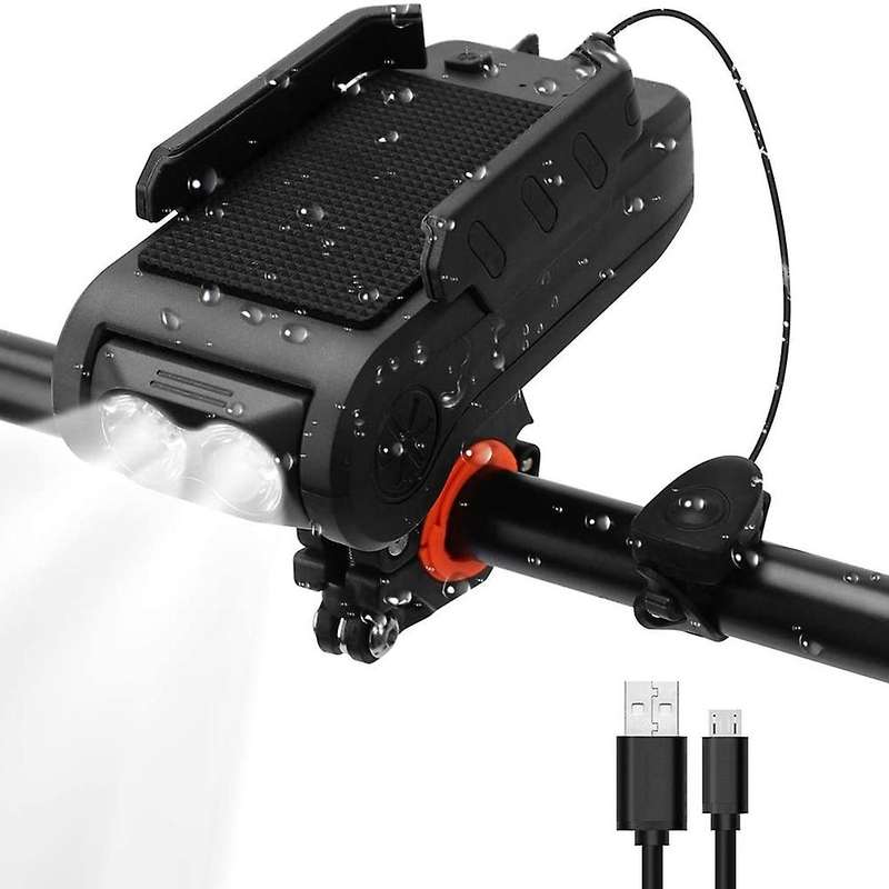 4in1 Bike Light USB Rechargeable Multifunction Bicycle Headlight with Mobile Phone Holder 4000MAH Po