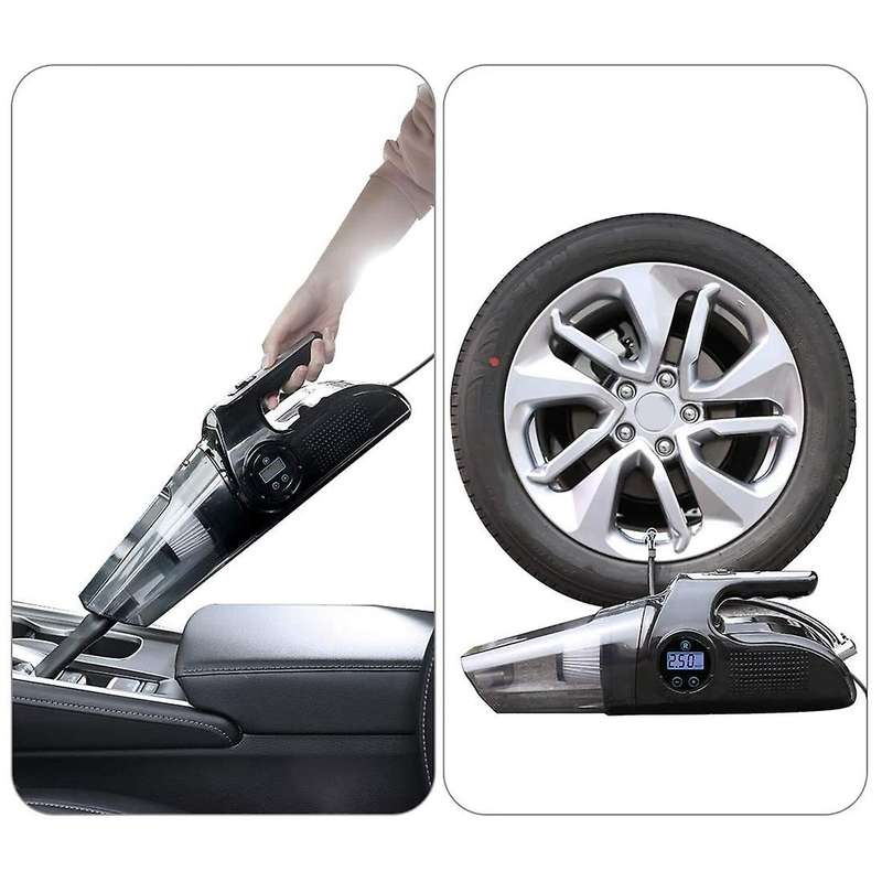 4-In-1 Car Handheld Vacuum Cleaner with Digital Tire Inflator Pump Pressure Gauge LED Light Car Vacu