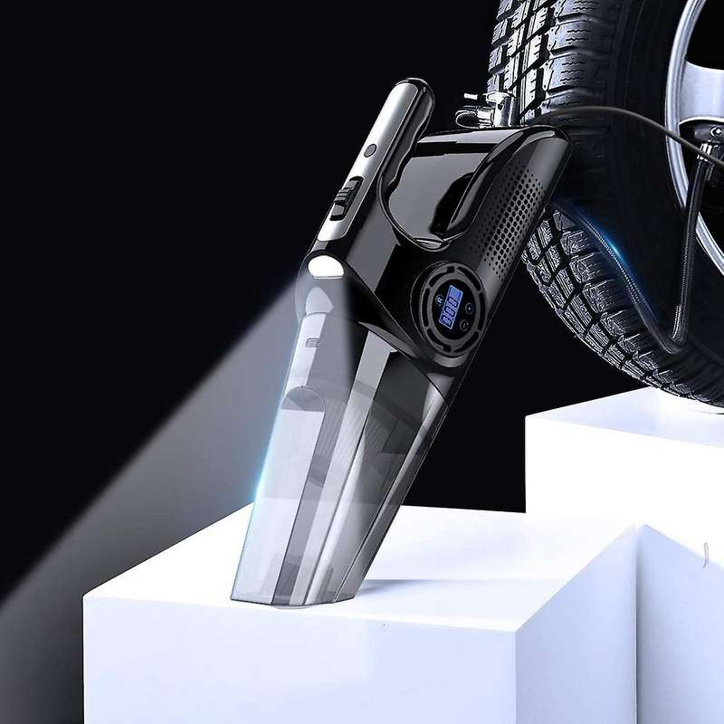 4-In-1 Car Handheld Vacuum Cleaner with Digital Tire Inflator Pump Pressure Gauge LED Light Car Vacu