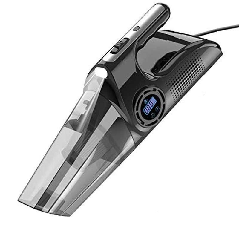 4-In-1 Car Handheld Vacuum Cleaner with Digital Tire Inflator Pump Pressure Gauge LED Light Car Vacu