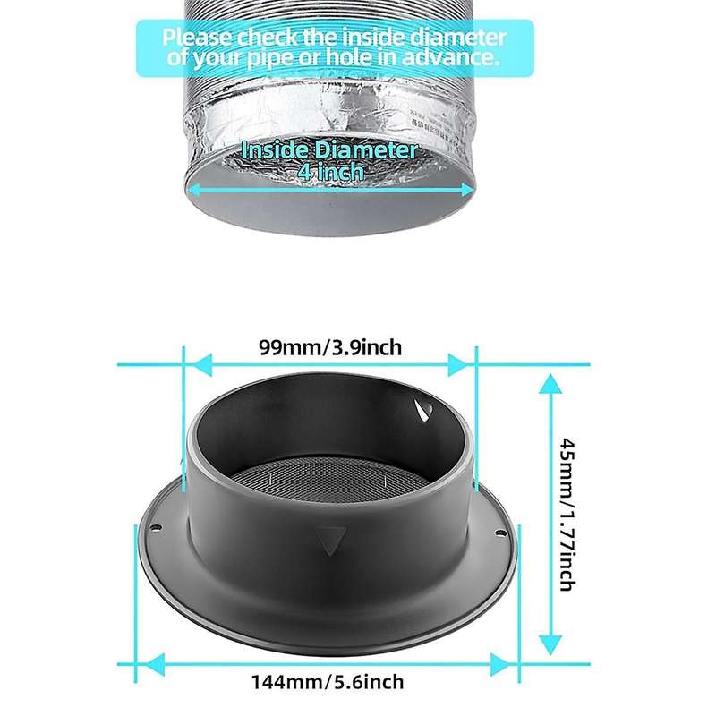 4inch 304 Stainless Steel Air Vents, Louvered Grille Cover Vent Hood Flat Ducting Ventilation Air V