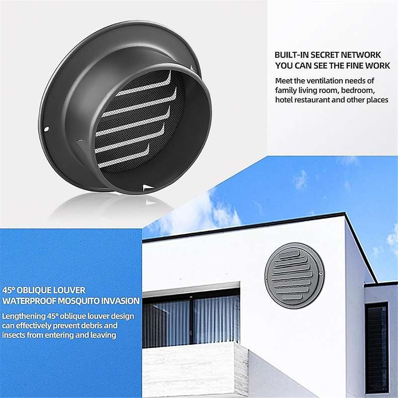 4inch 304 Stainless Steel Air Vents, Louvered Grille Cover Vent Hood Flat Ducting Ventilation Air V