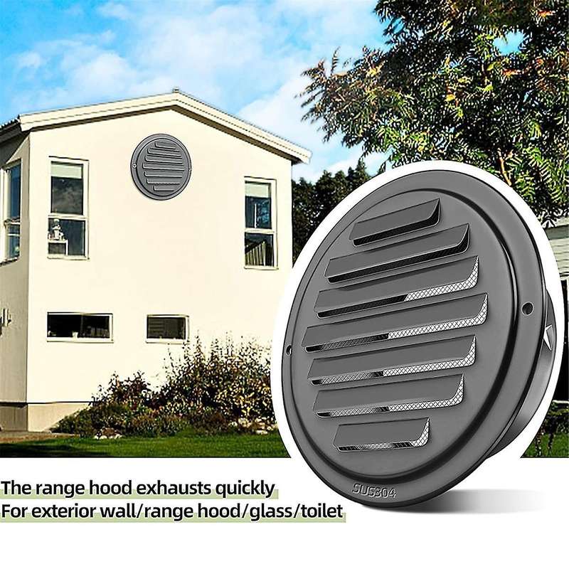 4inch 304 Stainless Steel Air Vents, Louvered Grille Cover Vent Hood Flat Ducting Ventilation Air V