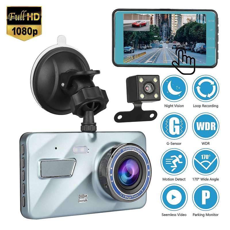 4Inch Touch Screen Dash Cam 1080P Car Dual Lens DVR Camera Driving Video Recorder Car Monitor Front