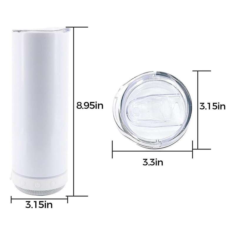 4-Pack 20 Oz Sublimated Blank Skinny Straight Cup Stainless Steel Dual Vacuum Bluetooth Speaker Musi