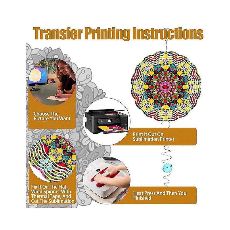 4pack 8 Inch Sublimation Wind Spinner Blanks,with 4 Gazing Ball Spiral Tail, Outdoor Wind Spinners