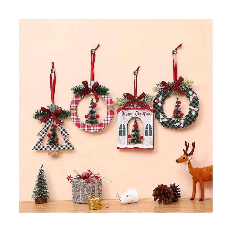 4Pack Christmas Ornaments, Wood Christmas Hanging Decorations for Christmas Party Decor Party Suppli