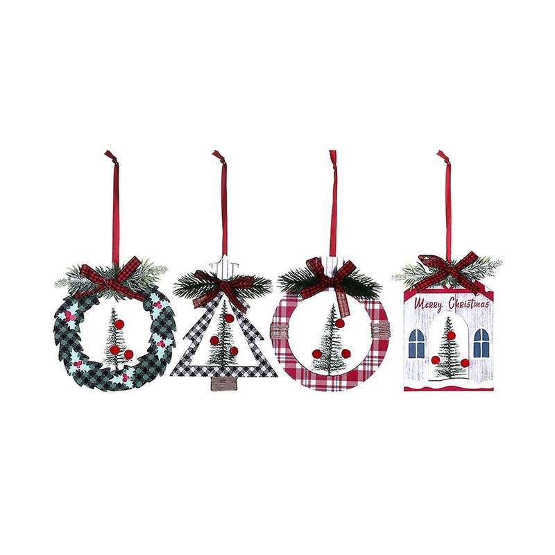 4Pack Christmas Ornaments, Wood Christmas Hanging Decorations for Christmas Party Decor Party Suppli