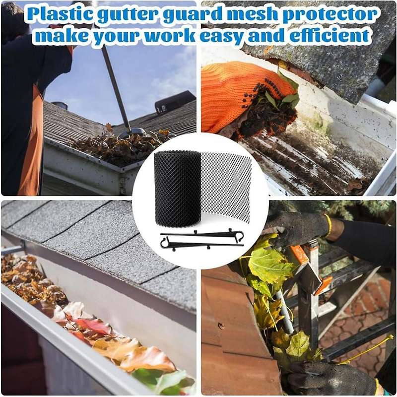 4pack Gutter Guard Mesh Rolls, 20 Feet Gutter Leaf Guards with 40 Clip Hooks, Diy Rain Gutter Covers