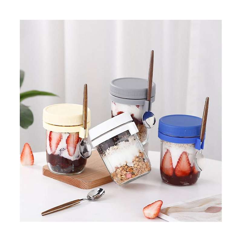 4pack Overnight Oats Jars with Lids and Spoons, Reusable Glass Overnight Oats Container with Measure